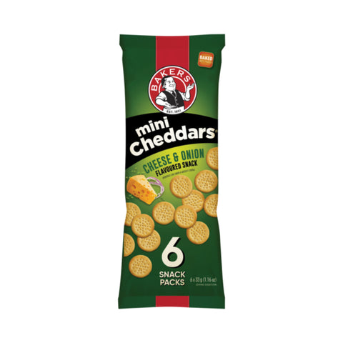 Bakers Mini Cheddars Assorted 6 x 33g, supplied by Caterlink SA.