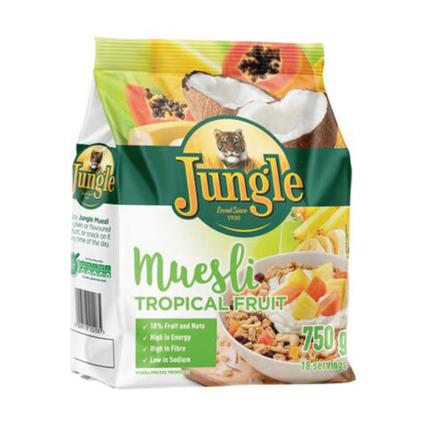 Jungle Muesli Tropical 750g, supplied by Caterlink SA.