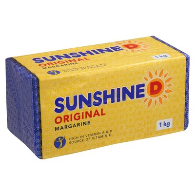 Sunshine D Margarine 1kg Brick, supplied by Caterlink SA.