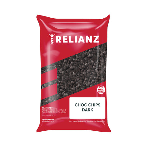 Relianz Dark Chocolate Chips 1kg, supplied by Caterlink SA.