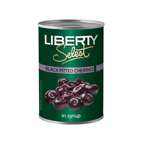 Liberty Black Pitted Cherries 410g, supplied by Caterlink SA.