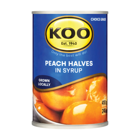 KOO Peach Halves 410g, supplied by Caterlink SA.