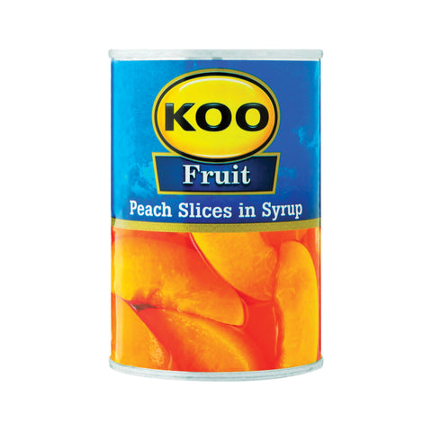 KOO Peach Slices 410g, supplied by Caterlink SA.