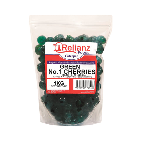 Relianz Green Whole & Broken Cherries 1kg, supplied by Caterlink SA.