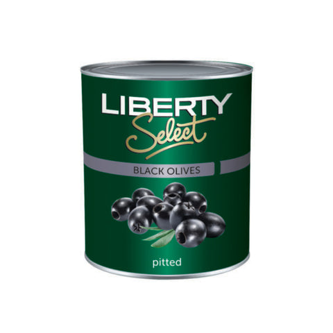 Liberty Black Pitted Olives 3kg, supplied by Caterlink SA.