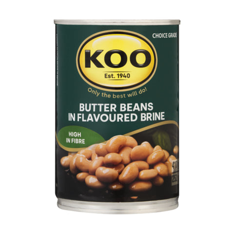 KOO Butter Beans in Brine 410g, supplied by Caterlink SA.