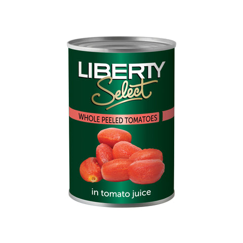 Liberty Whole Peeled Tomatoes 410g, supplied by Caterlink SA.