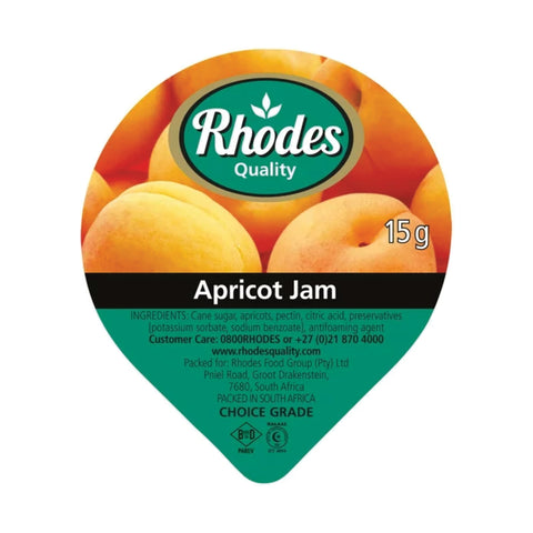 Rhodes Apricot Jam Portions 200 x 15g, supplied by Caterlink SA.