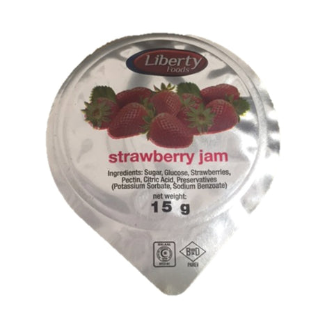 Liberty Strawberry Jam Portions 200's, supplied by Caterlink SA.