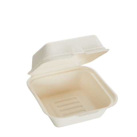 Biodegradable Single Compartment Sugarcane Burger Box 800ml, supplied by Caterlink SA.