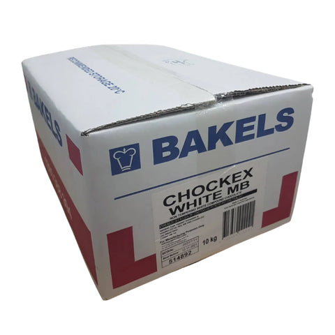 Bakels White Chocex Chips 10kg, supplied by Caterlink SA.