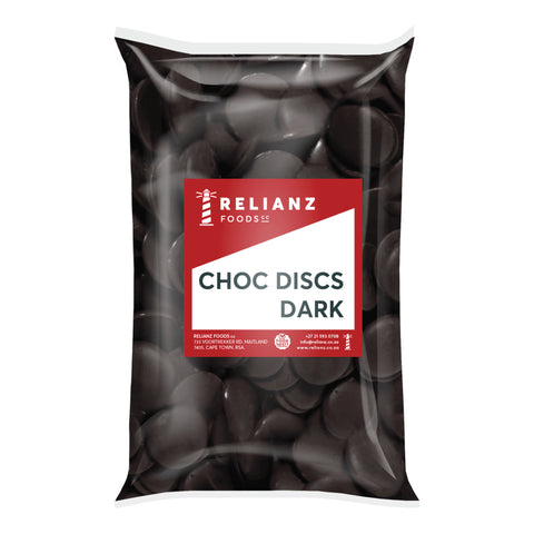 Relianz Dark Chocolate Discs 1kg, supplied by Caterlink SA.